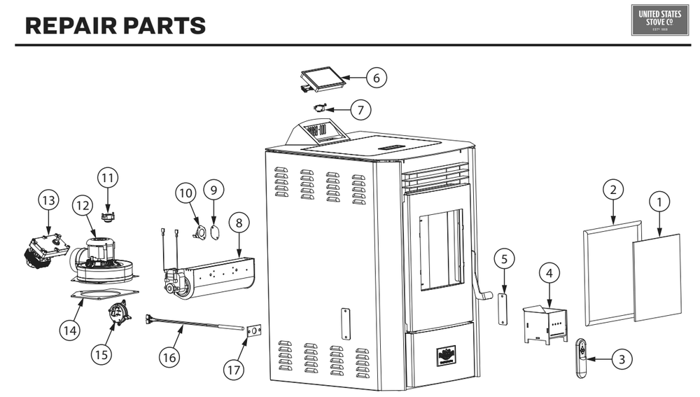 Repair Parts Diagram and Parts List for 5710  US Stove Company Heating Stove
